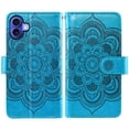 thumbnail image 6 of Compatible with iPhone 16 6.1 inch Wallet Phone Case and Tempered Glass Screen Protector Flower Faux Leather Flip Credit Card Holder Stand Zipper Cell Cover for i Phone16 i16 16Case Women Blue, 6 of 8
