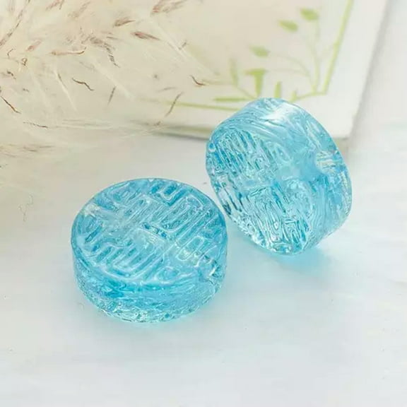 U8MO 5pcs 14mm Flat Round Carved Handmade Lampwork Glass Beads for Jewelry Making-Lake Blue