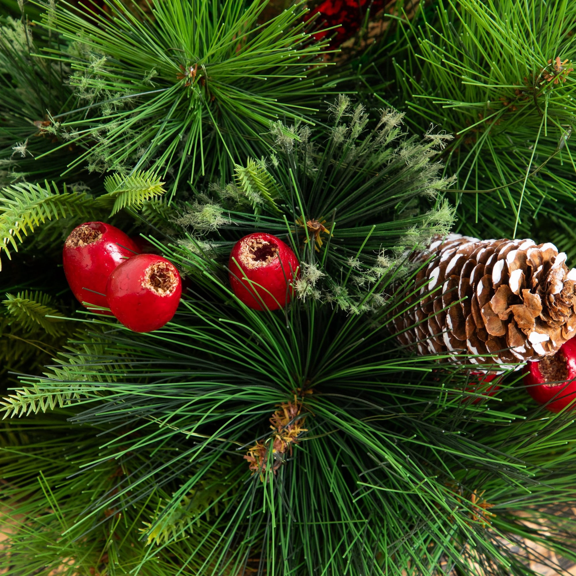 3ft. Pre-Lit Artificial Christmas Finial Ornament and Mixed Pine Topiary Tree with Berries & Pinecones and 70 LED Lights in Decorative Urn