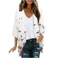 thumbnail image 3 of lcziwo Women's Plus Size Summer Work Clothes Kimono 2025 Floral Print Puff Sleeve Cardigans Loose Cover Up Chiffon Cardigan Casual Blouse Tops Orange XXL Limited Time Sale, 3 of 6
