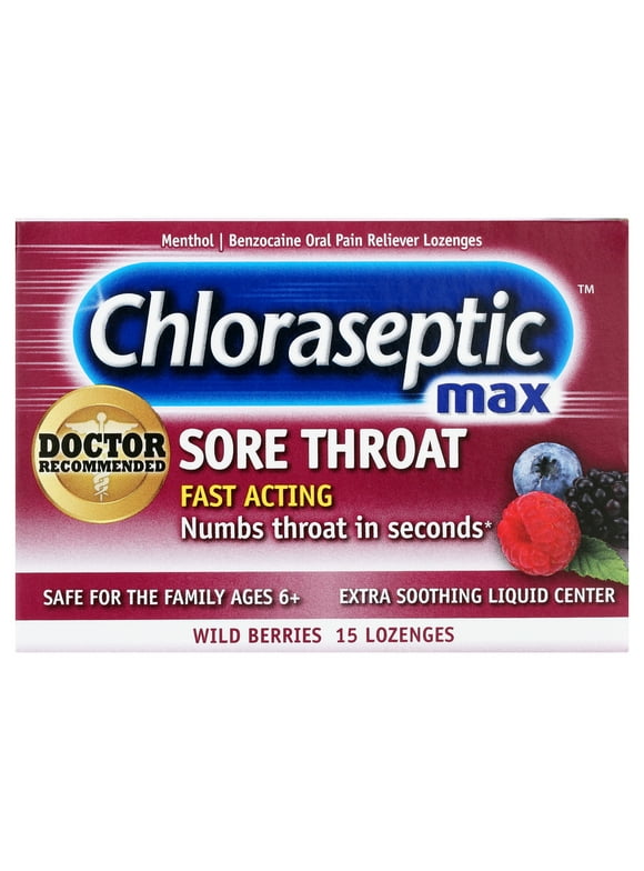 Chloraseptic Max Strength Sore Throat Lozenges, Wild Berries Flavor, 15 Count