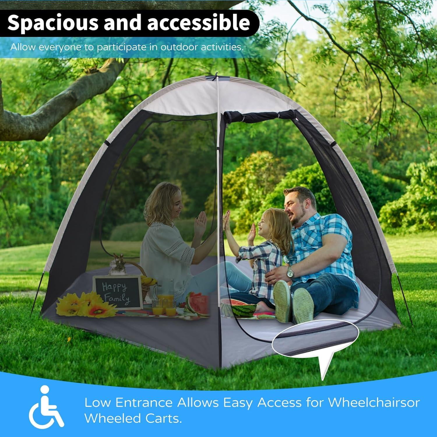 Screen House Room-Camping Tent-Outdoor Canopy- Porosity -Sun Shade Hexagon Shelter Mesh Walls Not Waterproof 8'x7' (Beige (with Floor mat)) (Beige)