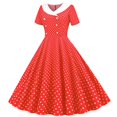 thumbnail image 4 of Girls Dresses Vintage Polka Dot Dress, Short Sleeve Style Peter Pan Collar A-Line Midi Dress, Retro Swing Dress for Kids Party Daily Wear(Watermelon Red,11-12 Years), 4 of 5