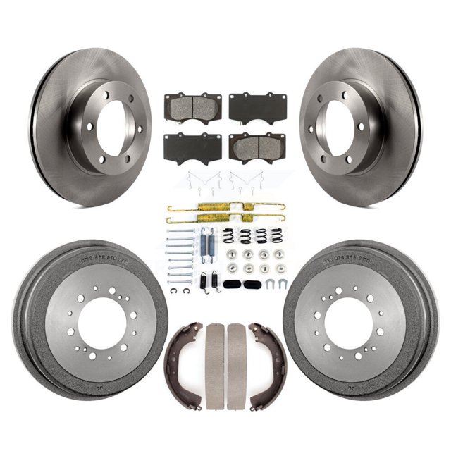 Transit Auto Front Rear Disc Brake Rotors Semi-Metallic Pads and Drum Kit (7Pc) for Car 2000-2002 Toyota Tundra 5.3" Plate Length K8S-102382