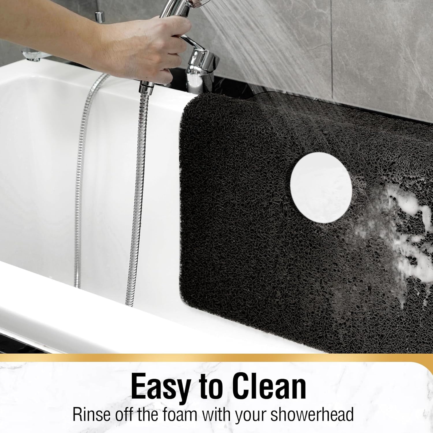 Square Shower Mat  27 X 27 Inch Non Slip Bath For Tub Soft Pvc Loofah Bathtub Mats With Drain Holes Quick Drying Bathroom Stall Floor Accessories Without Suction Cup Black