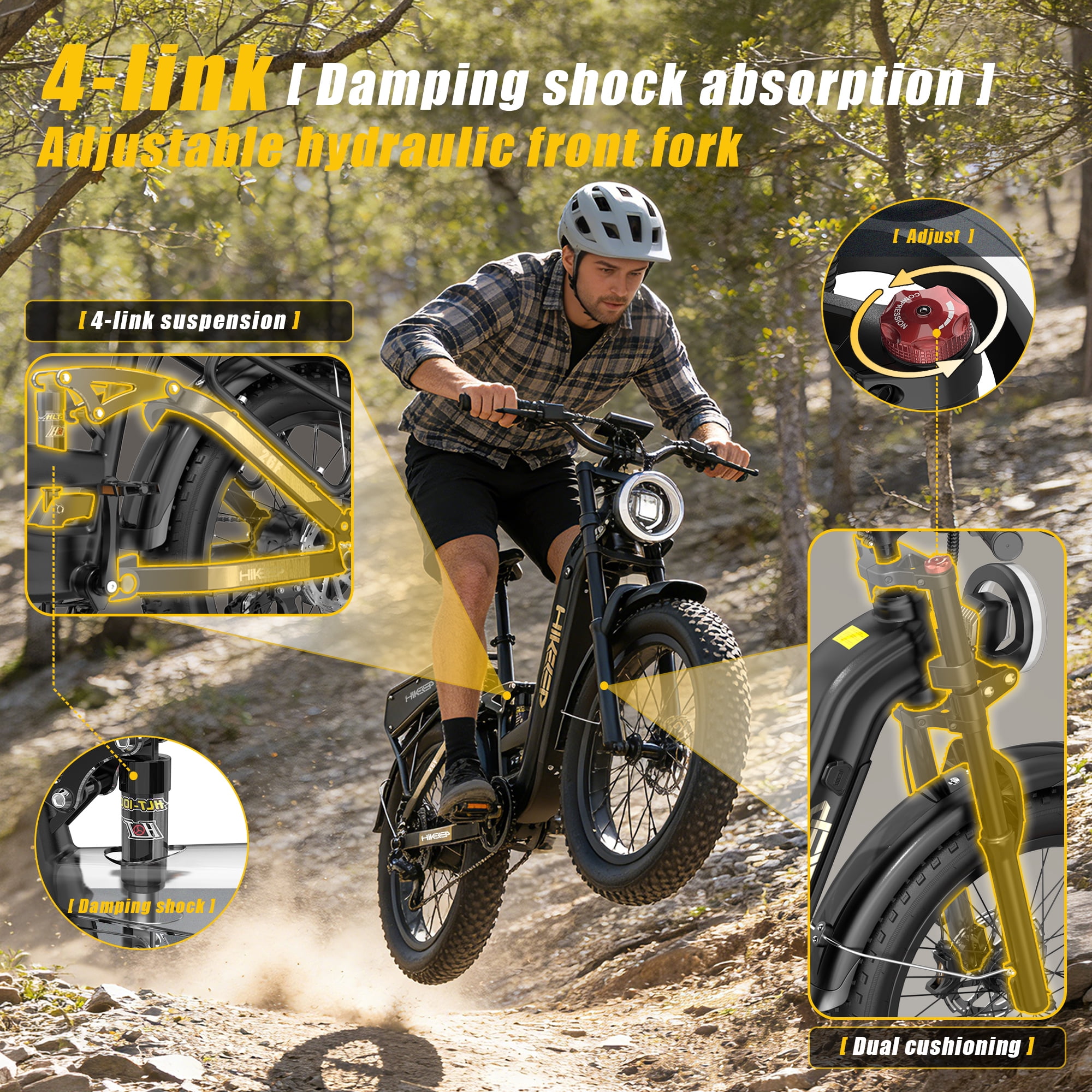Electric Bike for Adults, 2000W 4000W Peak Motor, 48V 25Ah Removable Battery, 26x4.0 Fat Tire Ebike, 7-Speed Shimano, Front Fork & Linkage Suspension, Rear Rack, 40MPH, UL2849, Black