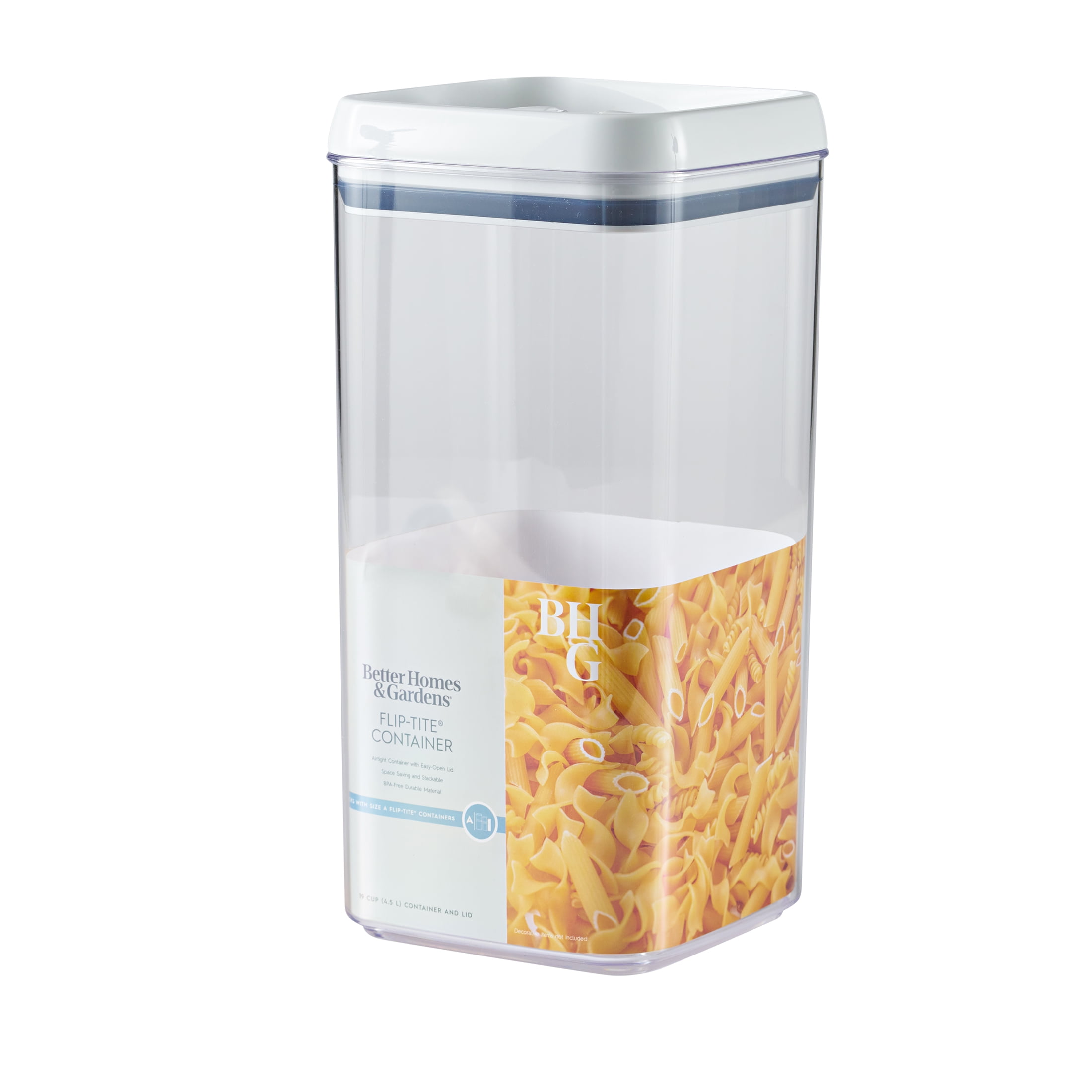 (2 pack) Better Homes & Gardens Flip-Tite® 19 Cup Airtight Square Food Storage Container, BPA-Free, Stackable Large Pantry Canister, Best Used for Pantry Organization and Food Storage