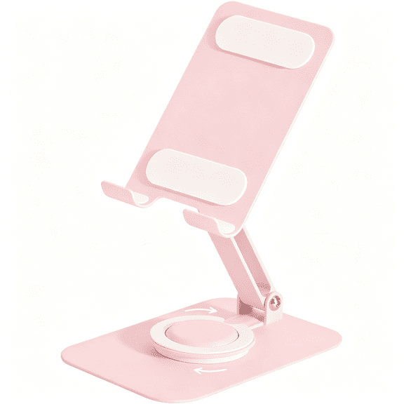 GJX Adjustable Metal Phone Stand for Desk – Foldable 360° Rotating Phone Holder Compatible with Iphone 17/16/15/14 Pro Max/Air, S25/S26 & 10A – Pink