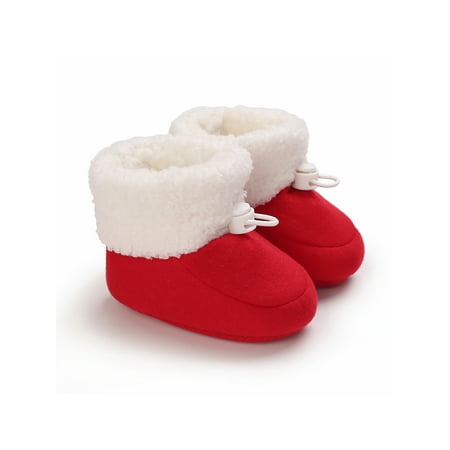 

Woobling Infant Baby Snow Boots Plush Lined Winter Booties Mid Calf Ankle Boot Cold Weather Crib Shoes Lightweight Warm Bootie Cotton Cute Red 4C