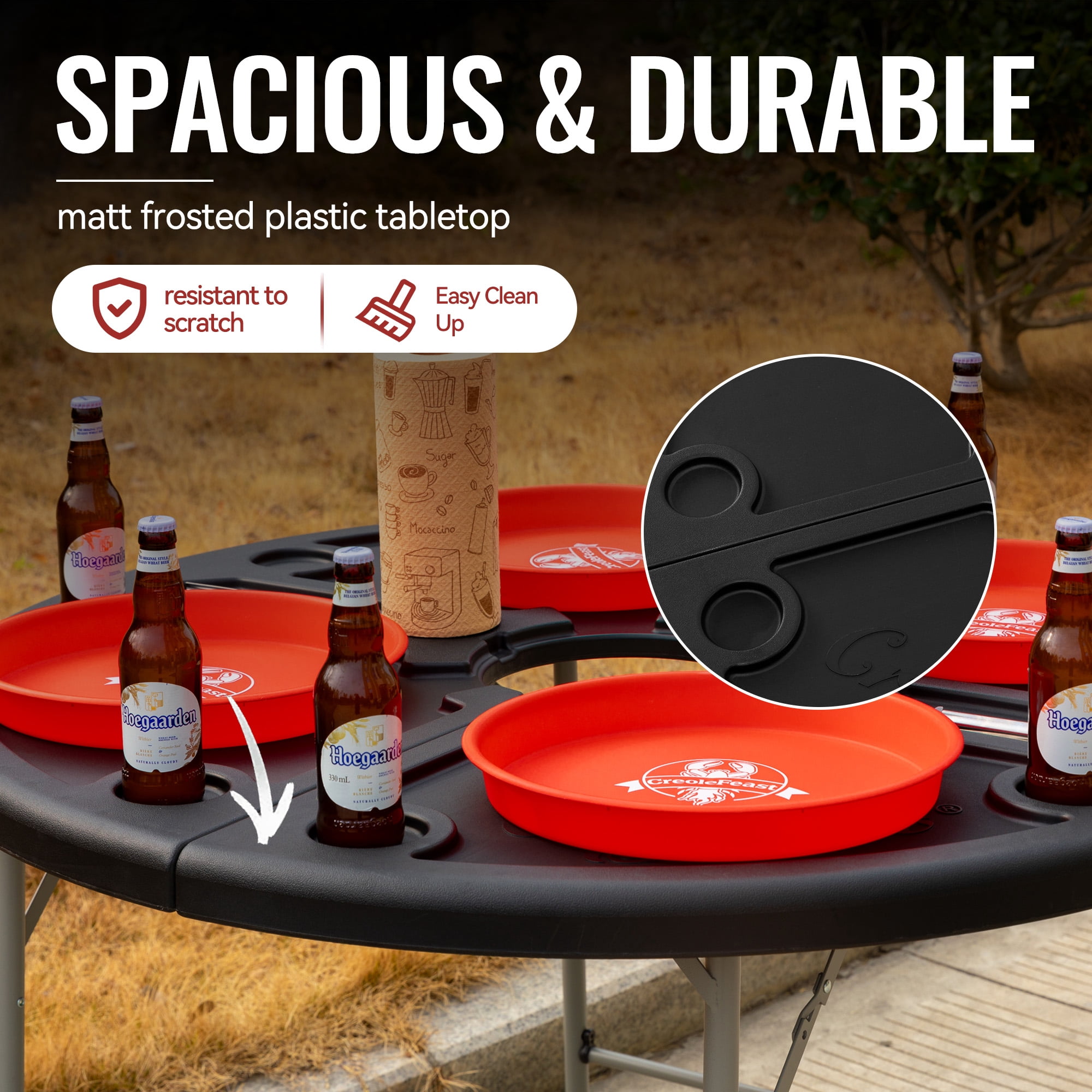 Creole Feast FT4804 Foldable 47-inch Round Crawfish Table, Seafood Table, Camping Table, Portable Table for Both Indoor & Outdoor Use, Black