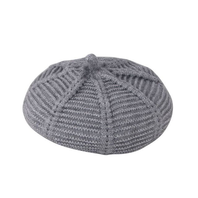 EeaseMX Boina de lana gris tejida para niñas y bebés, gorro de lana de color liso para otoño e invierno.