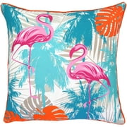 Lush Decor Flamingo and Palm Tree Decorative Pillow, Turq/Orange, Single, 18x18