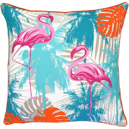 Lush Decor Flamingo and Palm Tree Decorative Pillow, Turq/Orange, Single, 18x18
