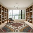 thumbnail image 2 of ODIKA 9'x12' Washable Area Rug Kilim Burnt Navy Orange Stepped Border Distressed Faded Vintage for Great Room, Indoor Concept, Large Living Low Pile, Flatwoven, 2 of 7