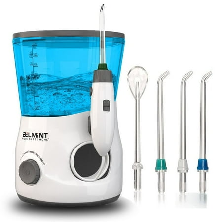 Belmint Professional-Grade Countertop Oral Irrigator & Water Flosser w/Timer – Includes 3 Nozzles, BONUS Tongue Scraper & Hard Shell