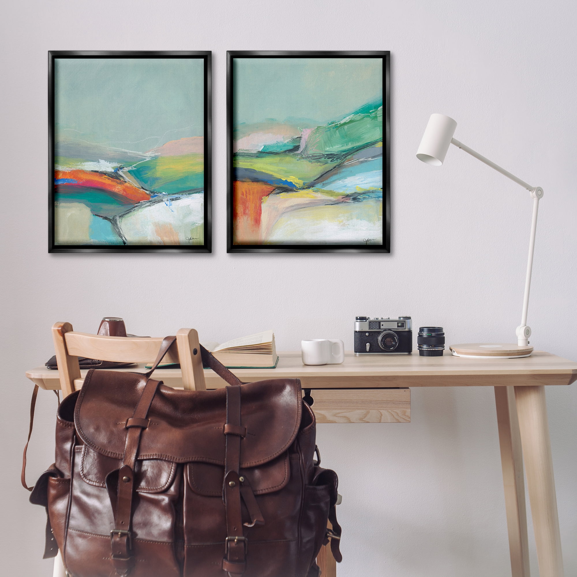 Stupell Industries Impressionist Pastel Landscape Abstract Painting Black Floater Framed Canvas Art Print Wall Art, 31 x 25, Set of 2