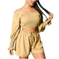thumbnail image 2 of Lounge Outfits Sets For Women 2 Piece Fashion Casual Loose Solid Short Sleeve Tops Shorts Blouse Off Shoulder on Clearance, 2 of 7