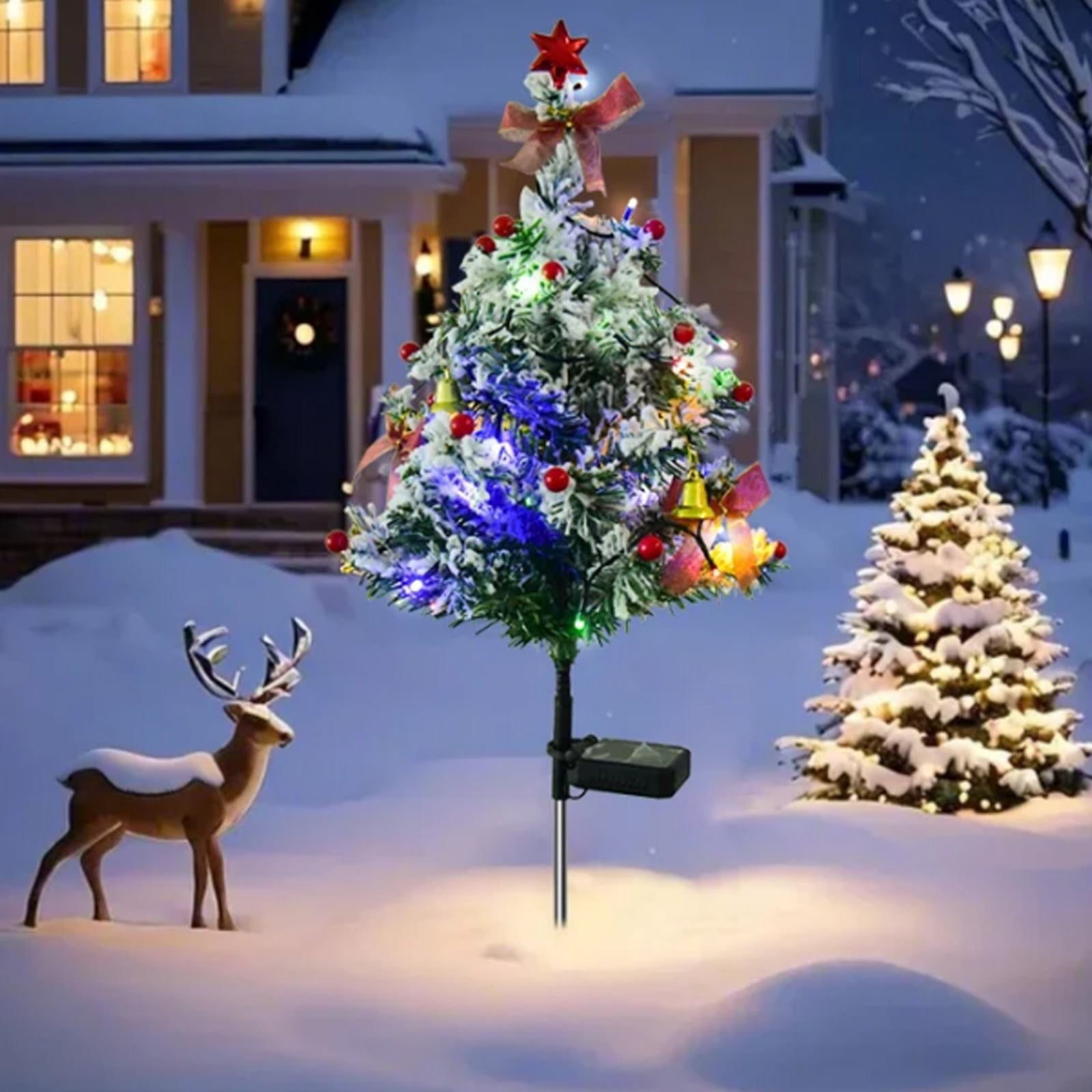 HCTSHG 2 Set Solar Christmas Tree Lights Decorations Outdoor Waterproof, LED Lights Christmas Solar Stake Lights Cemetery Christmas Tree for Grave Pathway Outside Garden Yard Lawn