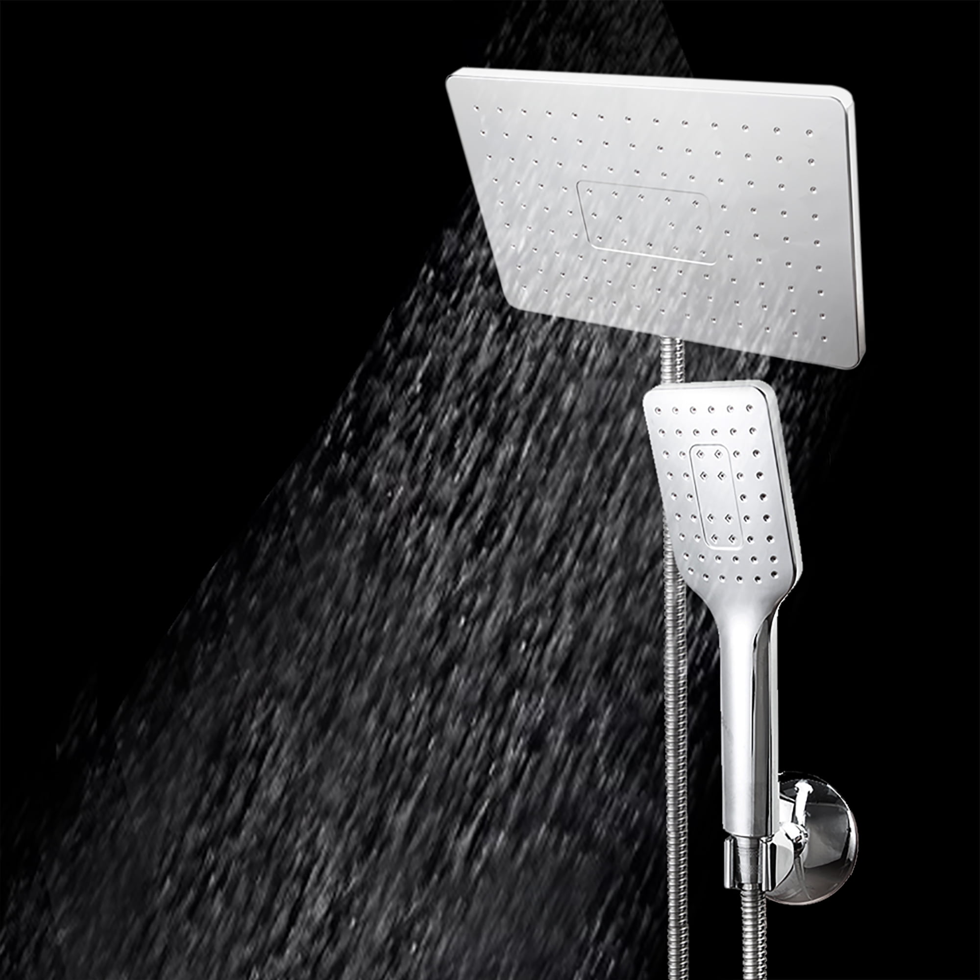Square Rainfall Showerhead Hand Held Shower Head Combo,Stainless Steel
