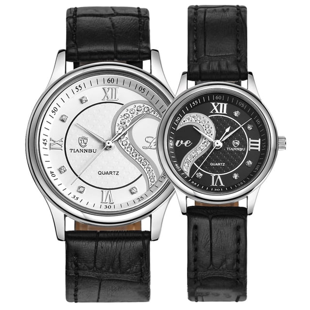 Reloj de cuarzo para mujer, relojes para mujer Tiannbu de cuero, relojes de pulsera románticos de moda para parejas, 2 piezas, collar de perlas