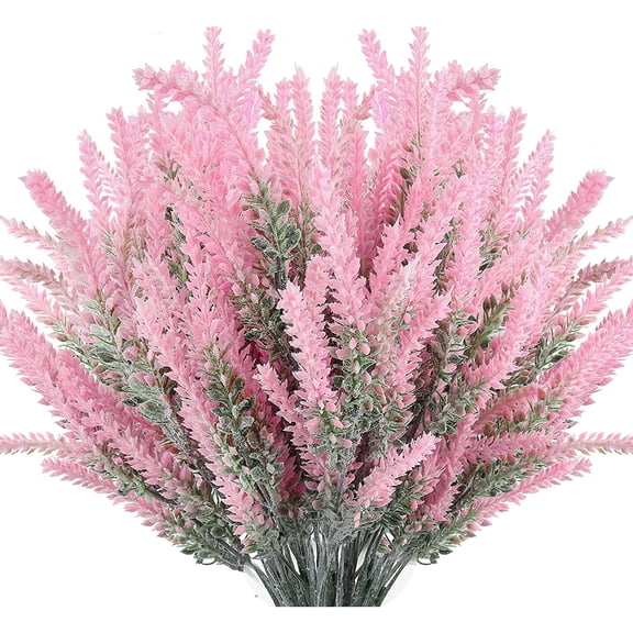 GRNSHTS Artificial Lavender Flowers 8pcs Fake Plants with Faux Plastic Wedding Bouquet for Home Party Wedding Balcony Garden Patio Outdoor Decoration (Pink)
