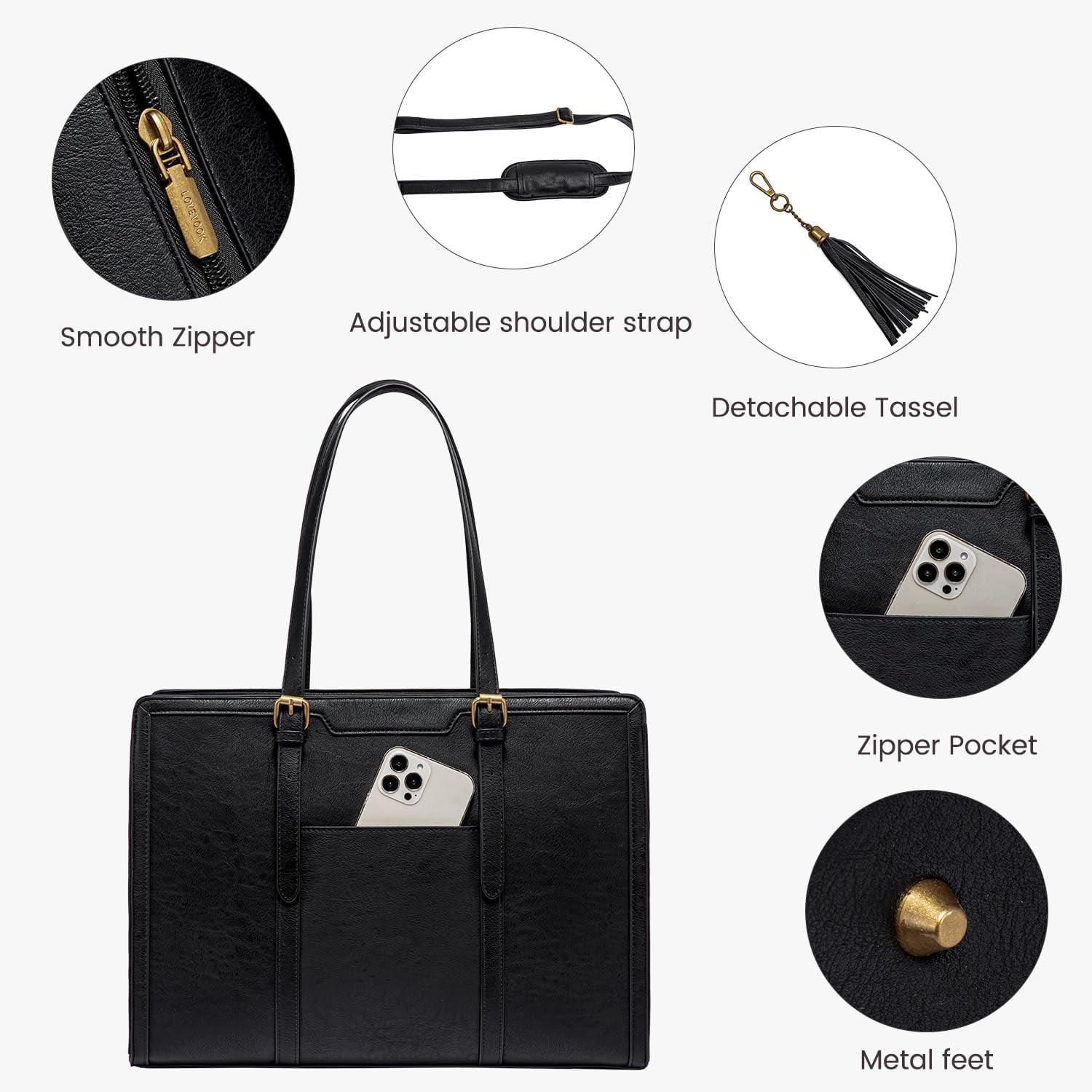 LOVEVOOK Laptop Bag for Women Vintage Leather Laptop Tote 15.6 inch Large Capacity Computer bag with Clutch Purse for Work