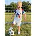 thumbnail image 6 of BemeyourBBs Kids Patriots Soccer Jersey Toddler Baby Boys Football Outfits Soccer Printed Contrast Colors Short Sleeves T-shirt And Elastic Shorts Set Toddler 2 Piece Summer Outfits, 6 of 9