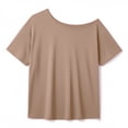thumbnail image 3 of Seffadzy Womens Oversized T-Shirts Short Sleeve Off The Shoulder Loose Fit Tops Casual Summer Daily Workout Yoga Shirts, 3 of 6