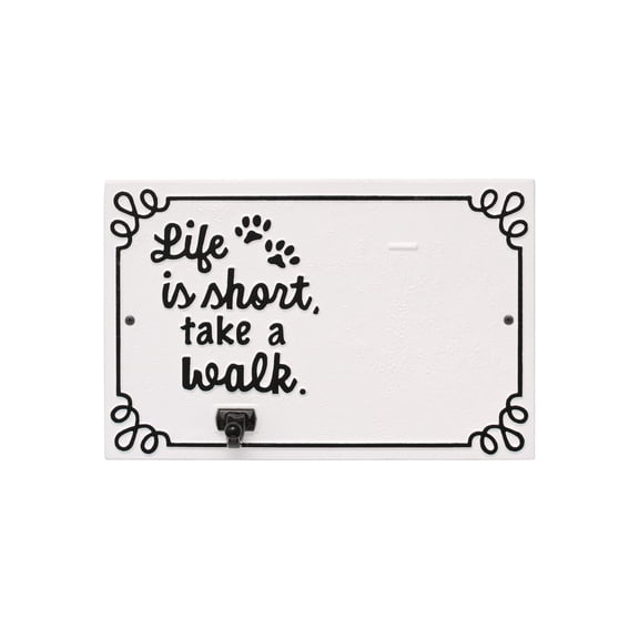 Whitehall Life is Short Take a Walk Pet Photo Wall Plaque with Leash Hook - Keepsake Animal Paw Print Sign