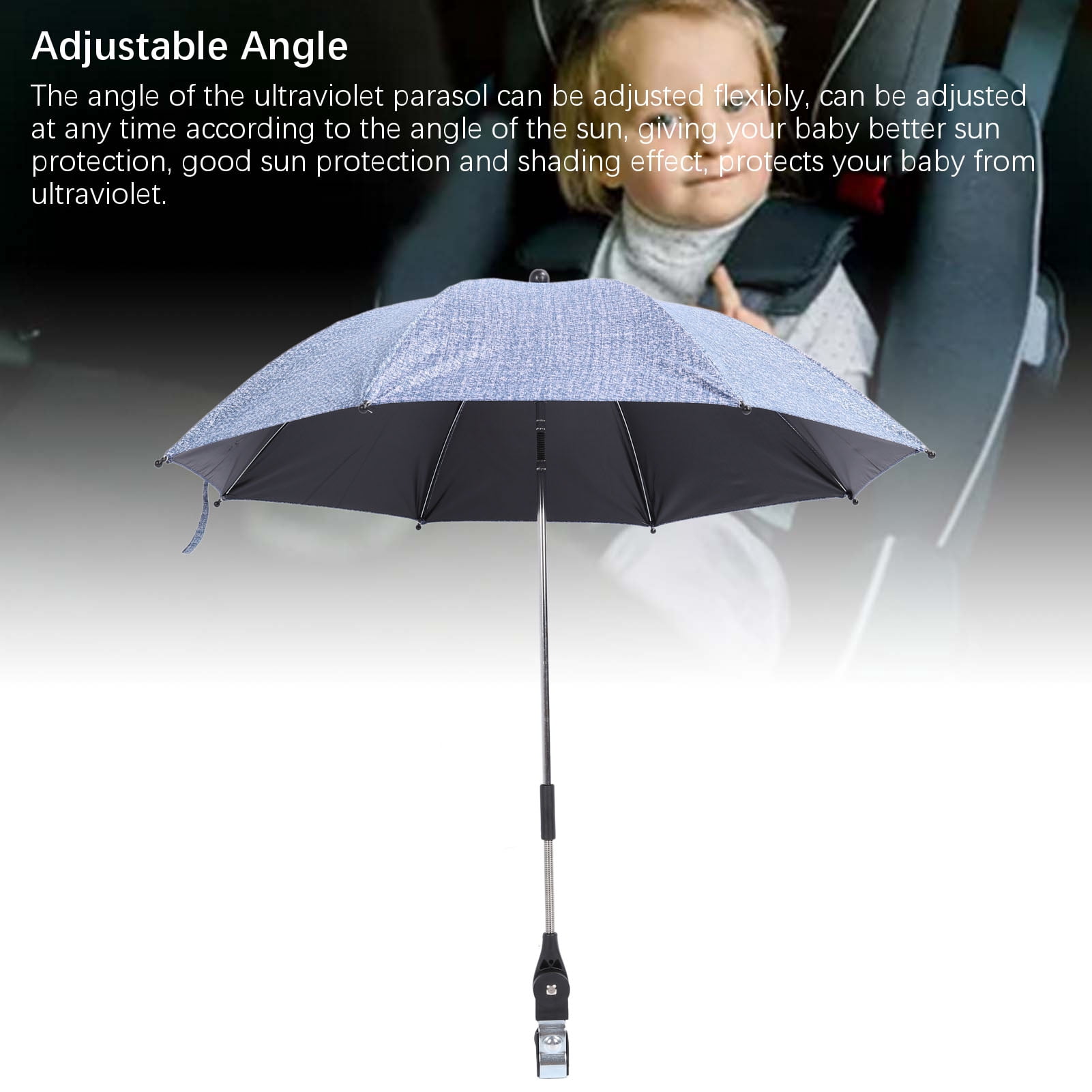 NFTIGB Baby Stroller Parasol Clip-On Sun Shade Protection Umbrella Adjustable Clamp for Outdoor Beach 85cm Large Denim Blue