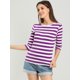 thumbnail image 2 of Disfraz de Día de San Patricio para mujer Mangas en el codo Top Cuello redondo Camiseta ajustada Camiseta estampada informal Púrpura XL, 2 of 6