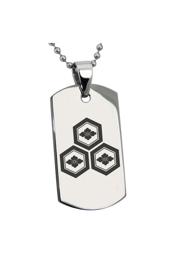Stainless Steel Asai Samurai Crest Engraved Dog Tag Pendant Necklace
