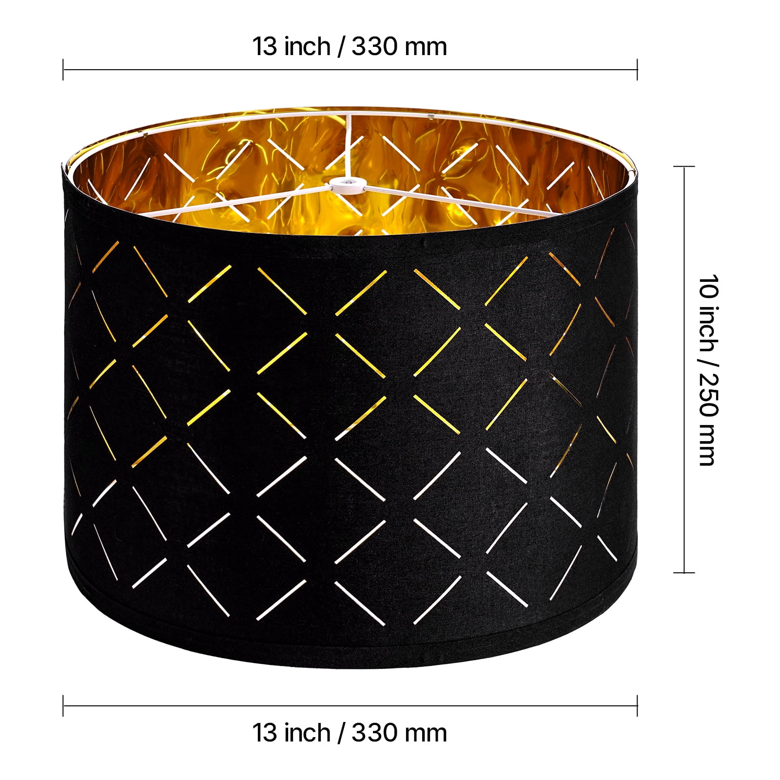 KFFKFF Set of 2 Drum Lamp Shades, 13-inch Top and Bottom Diameter, 10-inch Height, Medium-Sized Shades with Harp, Suitable for Table Lamps, Floor Lamps, and Pendant Lights, Black