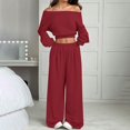 thumbnail image 2 of GILIGEGE Women's 2 Piece 2026 Fall Fashion Lounge Set Fall Fashion Long Sleeve Off Shoulder Crop Top Wide Leg Drawstring Pants Airport Outfit,Athleisure Workout Set,Casual Sweatsuit Wine, 2 of 4