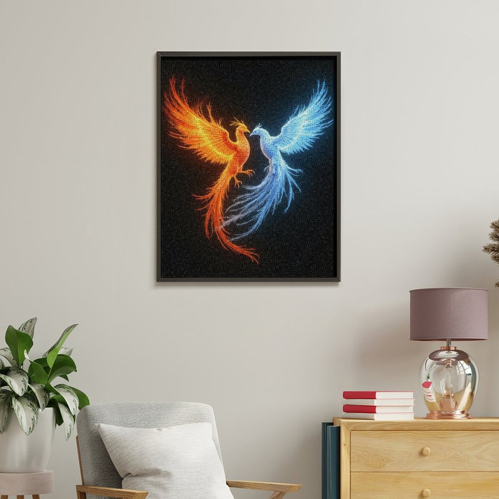 Paint by Numbers Kit for Adults, Dual Phoenixes Fire Ice Energy Paint by Numbers, Easy Paint by Numbers Kit for Adults Beginner, DIY Adult Paint by Number Kits on Canvas, Home Decor
