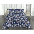 thumbnail image 2 of Ambesonne Tropical Quilted Coverlet 3 Pcs, Watercolor Cranes Flowers, King Size, Dark Coral and Petrol Blue, 2 of 4