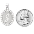 thumbnail image 3 of JackAni 14k White Gold Unisex Oval Halo White CZ Initial Letter J Pendant, 3 of 5