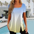 thumbnail image 2 of Gibobby Casual Playera de Manga Corta para Mujer Tops verano para mujer, camiseta informal con cuello cuadrado y manga corta con botones y abertura, camiseta, Tops,(Azul celeste,CH), 2 of 5
