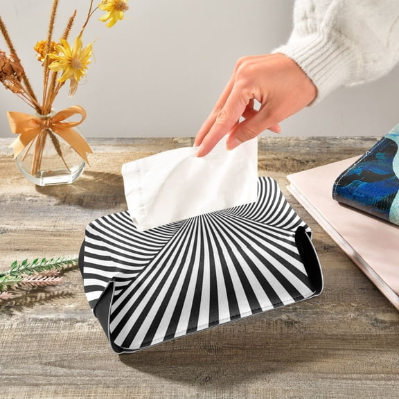 2d Linear Artwork Leather Tissue Box Cover Rectangle Tissue Holder Foldable