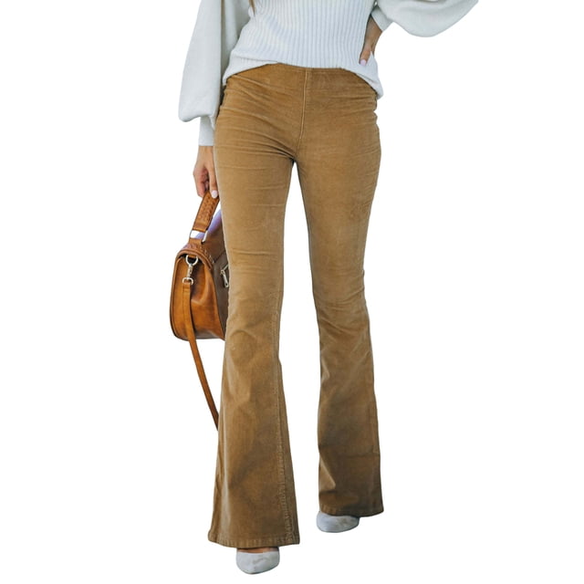 Txlixc Pantalones de mujer, cintura elástica, pantalones de campana de piernas anchas Txlixc moda