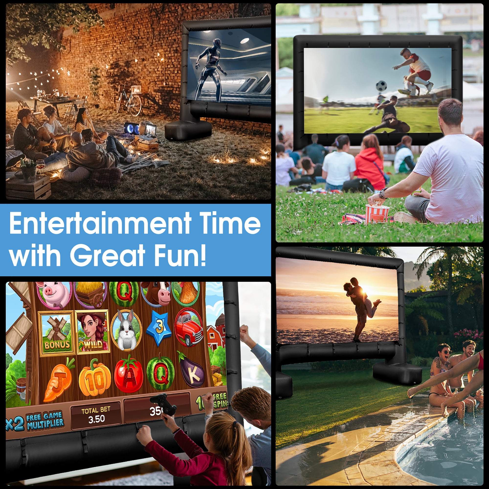 Gymax 16 Ft Inflatable Movie Screen Outdoor Projector Screen w/ Air Blower Carry Bag