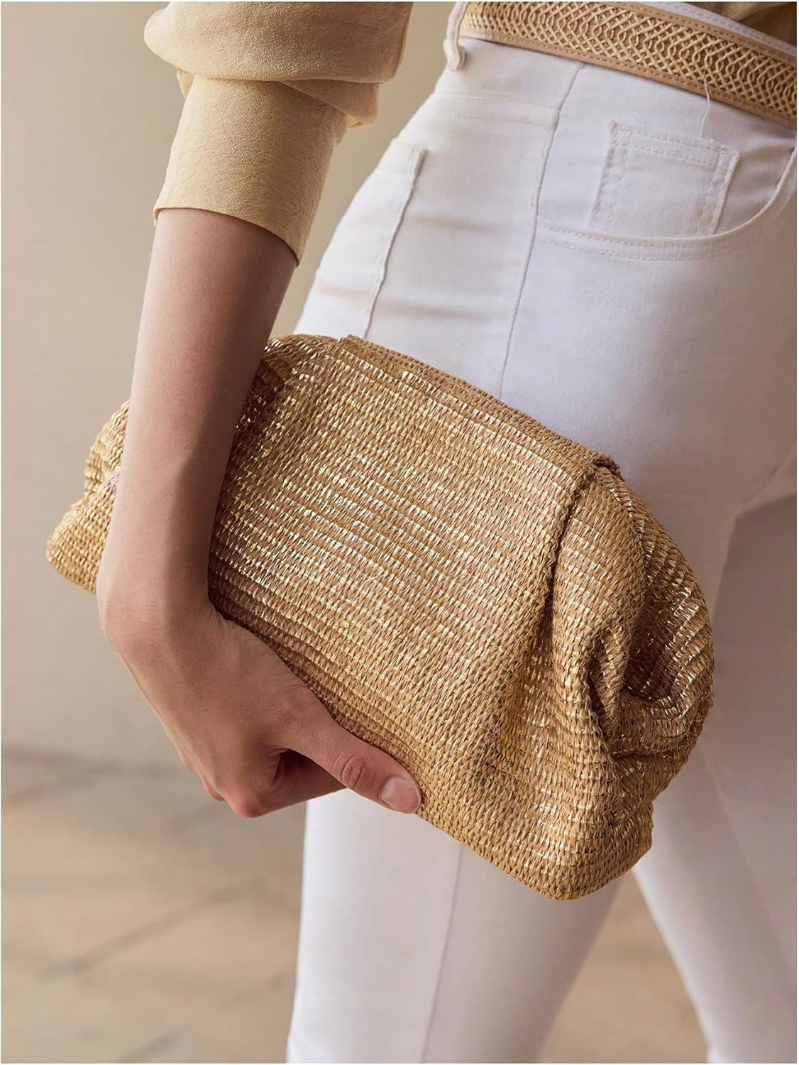Women's Woven Evening Bag Dumpling Clutch Purse No Strap Handbags Elegant Faux PU Leather Clutch Bag | Woven, No Strap, Elegant, Faux PU Leather