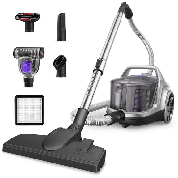 Canister Vacuum Cleaner, 1600W 40Kpa Bagless Canister Vacuum Cleaner with 5 Tools, Auto Cord Rewind, H13 HEPA Filter, 4Qt for Hard Floors, Carpet, Pet, Upholstery, Tiles