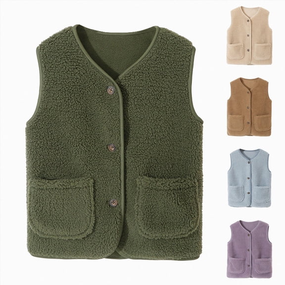 Splozh Newborn Jacket Kids Fleece Vest Lightweight Sleeveless Vest Outerwear with Pocket,Green,3-4 Years