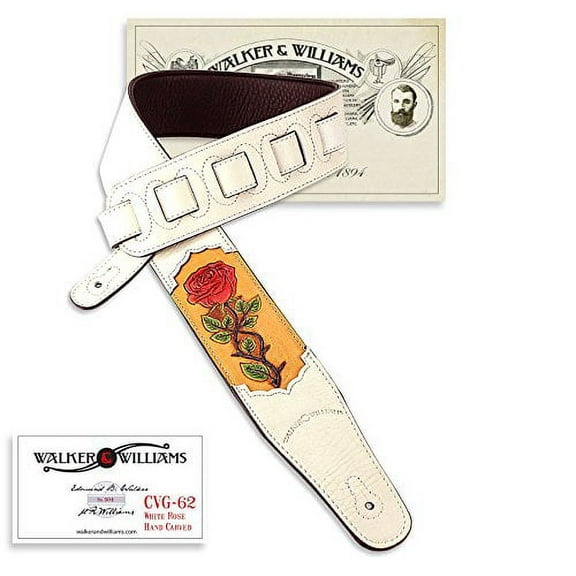 Walker & Williams CVG-51 White Leather Strap Hand Tooled White Rose Design
