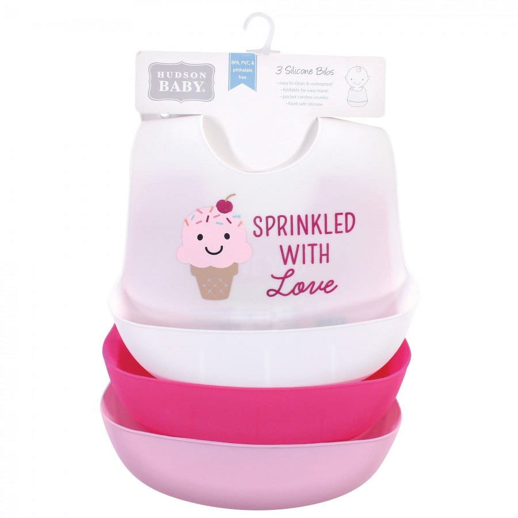 Hudson Baby Infant Girl Silicone Bibs 3pk, Donut, One Size