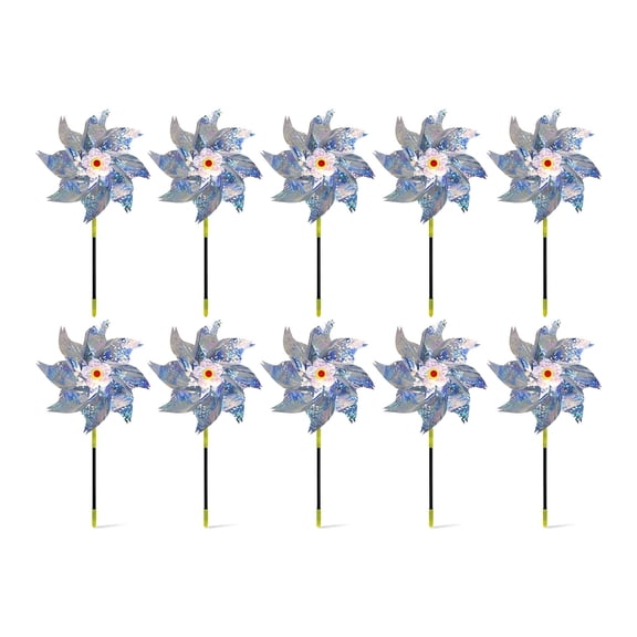 10-Pack Wind Spinners Windmill for Yard - Reflective Pinwheels, Silver Flower, 20.47x9.45in, Weather-Resistant