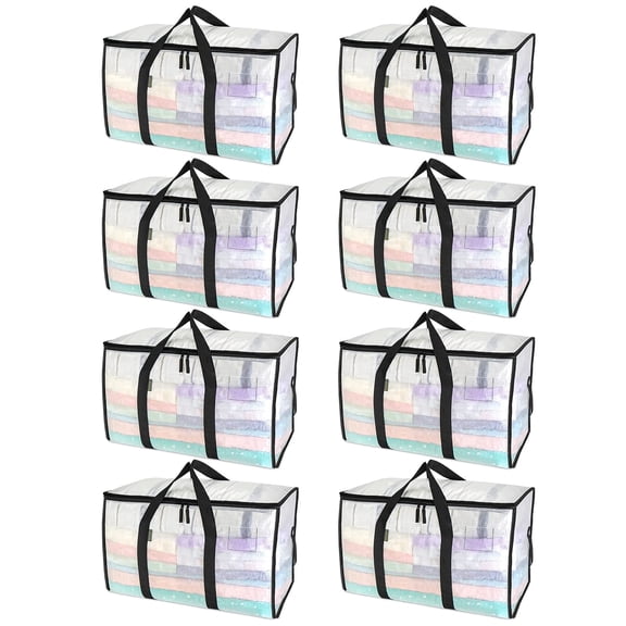 8 Pack Large Clothes Storage Bags, Heavy Duty Storage Containers with Zipper and Handles, Closet Organizer Bags for Bedroom, Dorm, Home Organization