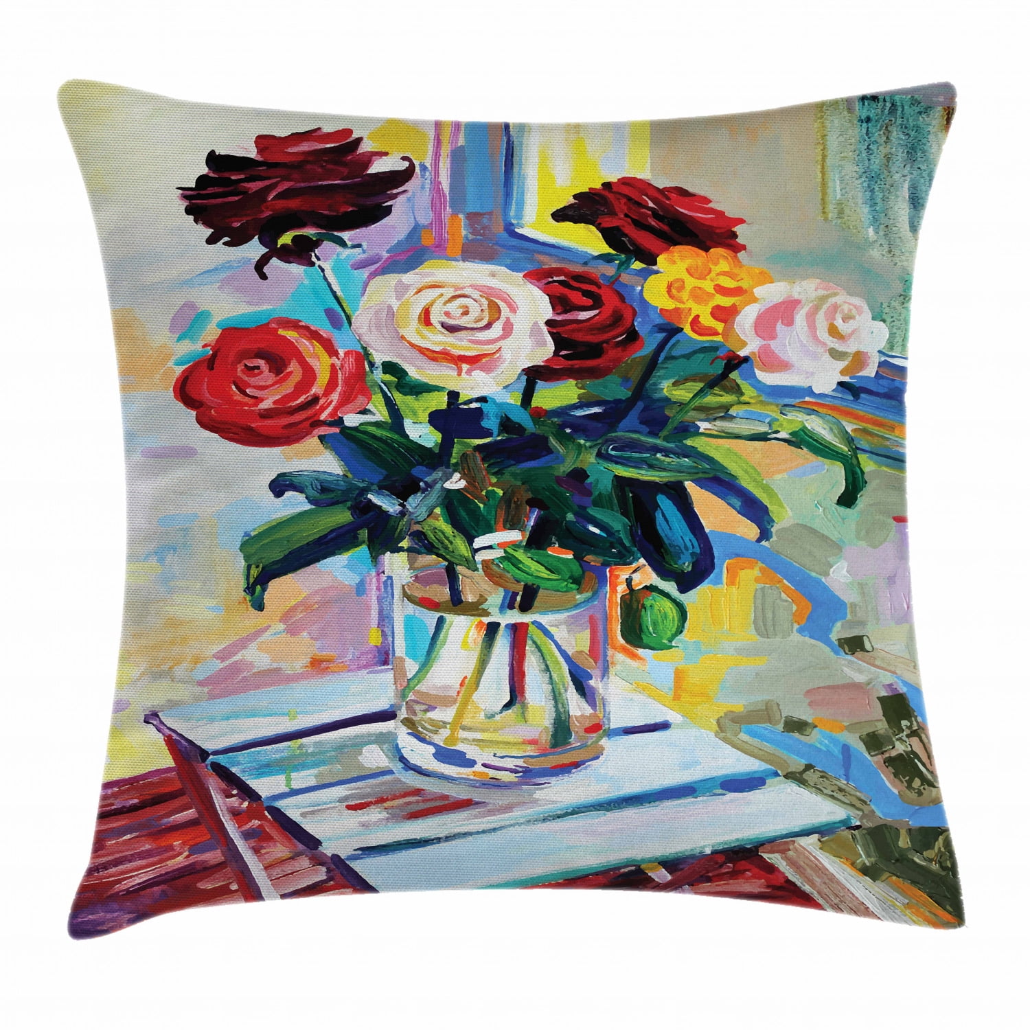 Fine Art Throw Pillow Cushion Cover, Composition of Rose Bouquets in