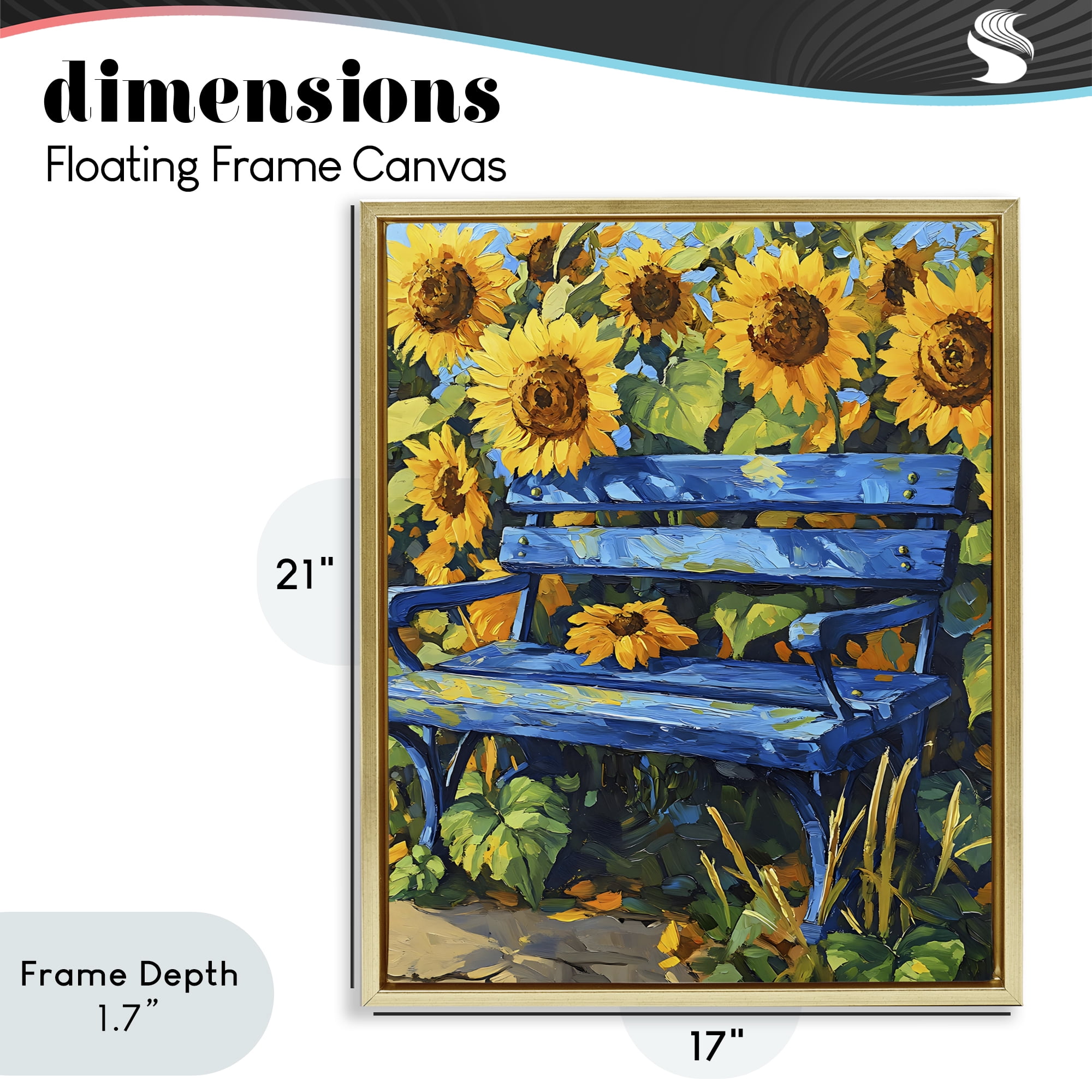 Stupell Industries Bench in Sunflower Field Gold Framed Floater Canvas Wall Art, design by Creative Studio